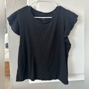 GAP Women's Black Ruffle Short Sleeve Top